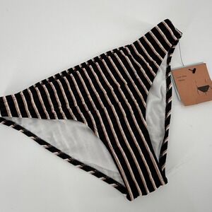 Shade & Shore Bikini Bottom Women‎ S Black Striped NEW Low Rise Cheeky Ribbed